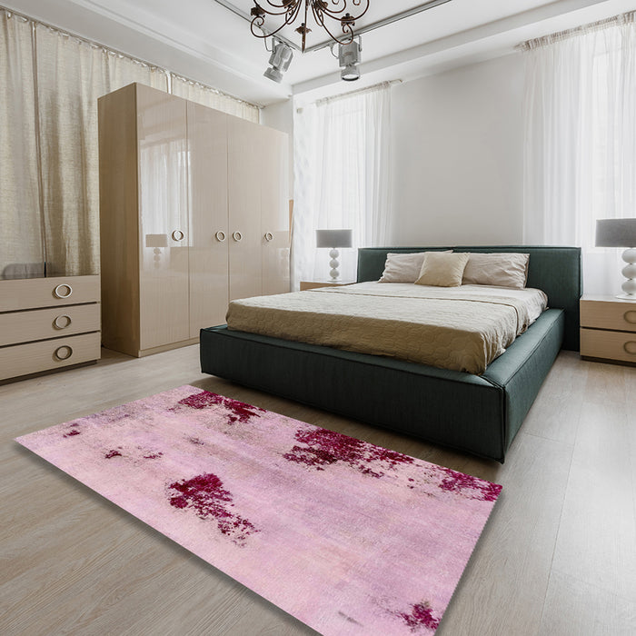 Machine Washable Abstract Pink Rug in a Bedroom, wshabs2018