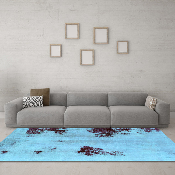 Machine Washable Abstract Light Blue Modern Rug in a Living Room, wshabs2018lblu
