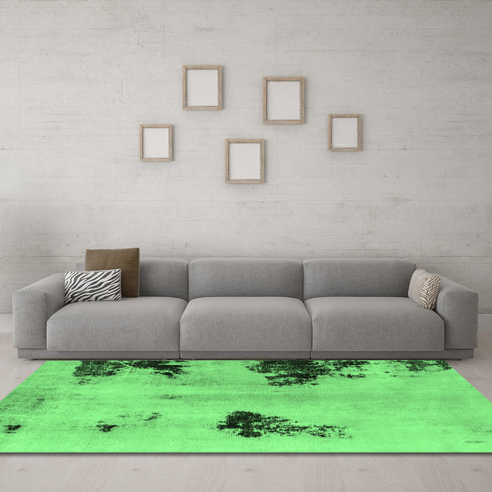 Machine Washable Abstract Emerald Green Modern Area Rugs in a Living Room,, wshabs2018emgrn