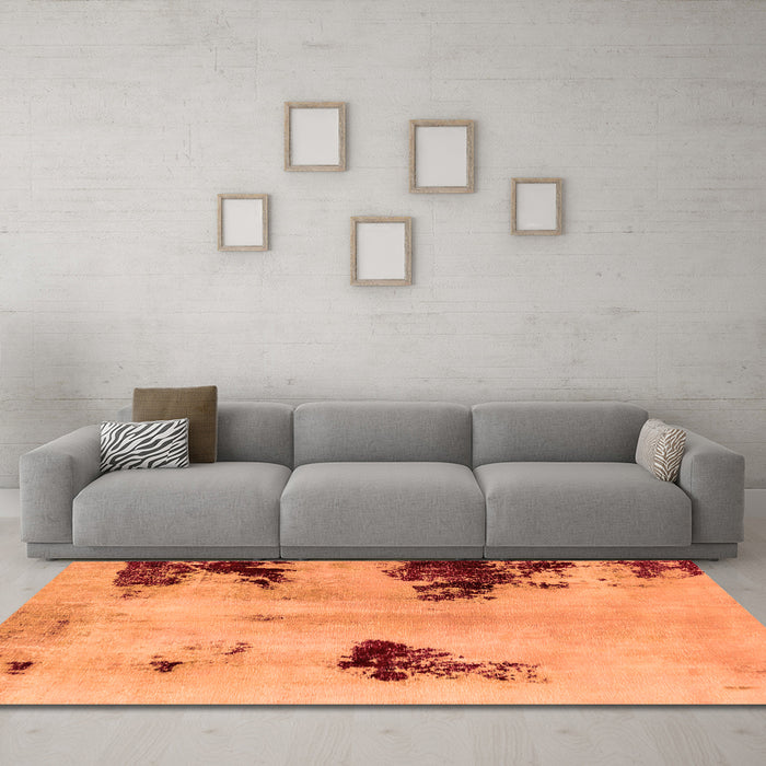 Machine Washable Abstract Orange Modern Area Rugs in a Living Room, wshabs2018org