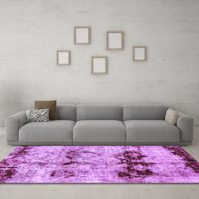 Machine Washable Abstract Purple Modern Area Rugs in a Living Room, wshabs2019pur