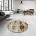 Round Abstract Desert Sand Beige Modern Rug in a Office, abs2019