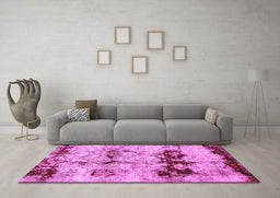 Machine Washable Abstract Pink Modern Rug in a Living Room, wshabs2019pnk
