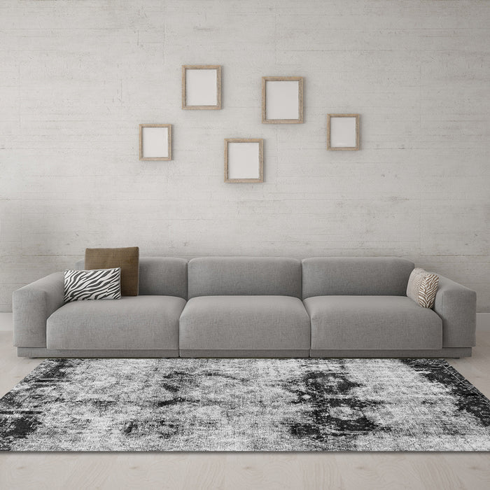 Machine Washable Abstract Gray Modern Rug in a Living Room,, wshabs2019gry