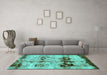 Machine Washable Abstract Turquoise Modern Area Rugs in a Living Room,, wshabs2019turq