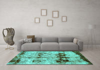 Machine Washable Abstract Turquoise Modern Rug, wshabs2019turq