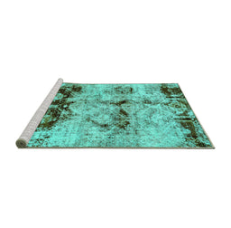 Sideview of Machine Washable Abstract Turquoise Modern Area Rugs, wshabs2019turq