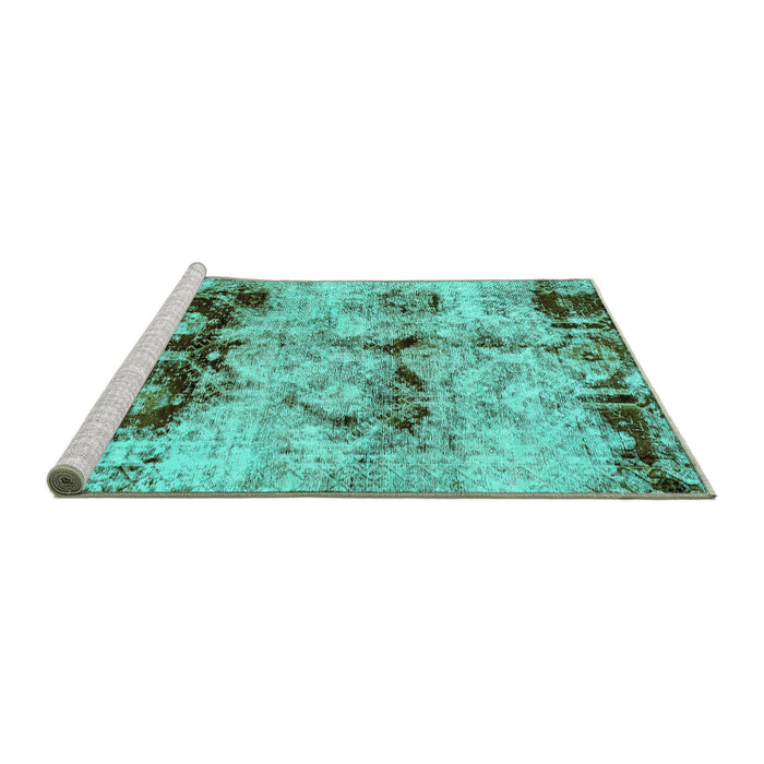 Sideview of Machine Washable Abstract Turquoise Modern Area Rugs, wshabs2019turq