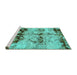 Sideview of Machine Washable Abstract Turquoise Modern Area Rugs, wshabs2019turq