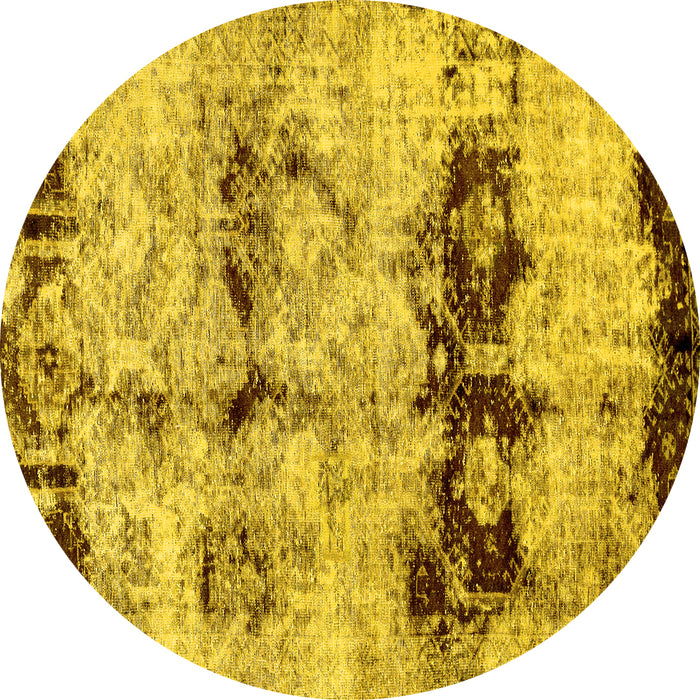 Round Abstract Yellow Modern Rug, abs2019yw