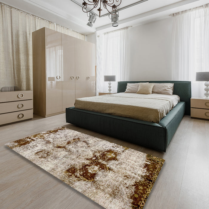 Machine Washable Abstract Desert Sand Beige Rug in a Bedroom, wshabs2019