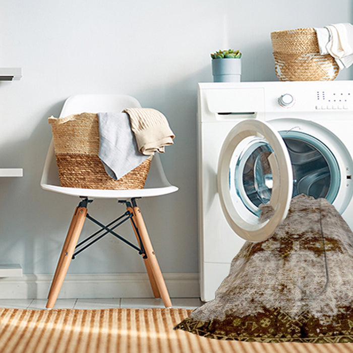 Machine Washable Abstract Desert Sand Beige Rug in a Washing Machine, wshabs2019