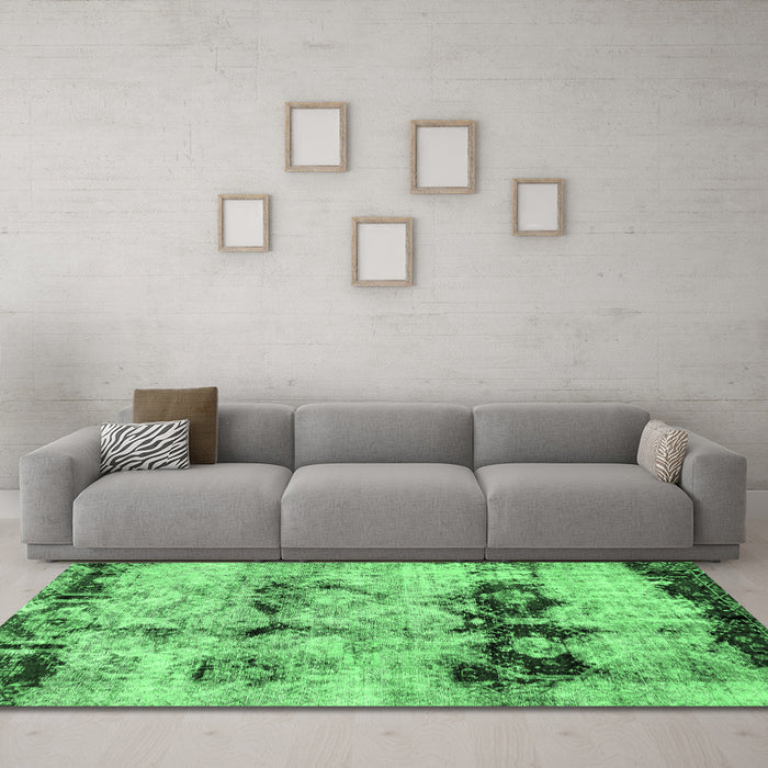 Machine Washable Abstract Emerald Green Modern Area Rugs in a Living Room,, wshabs2019emgrn
