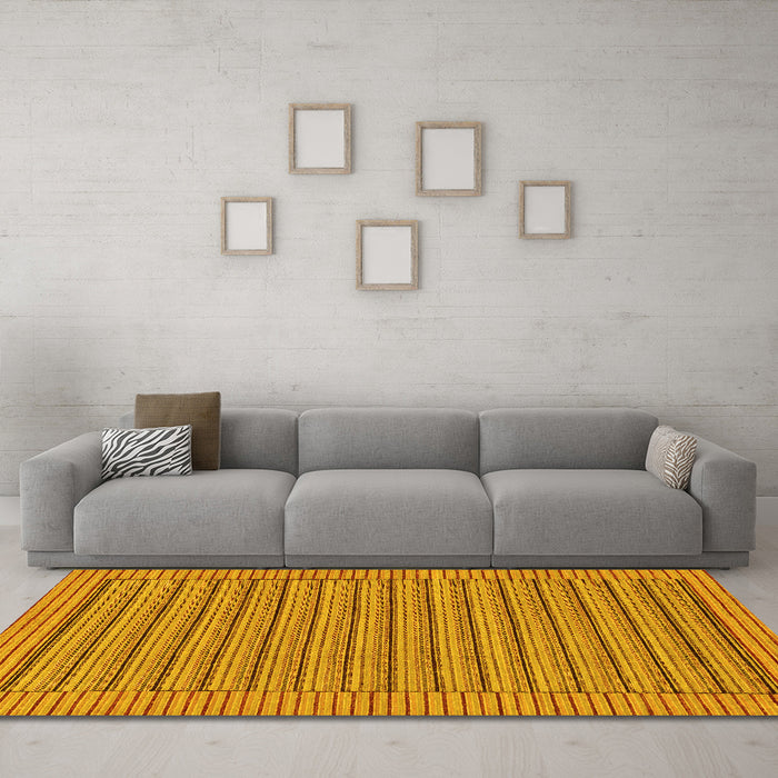 Machine Washable Abstract Yellow Modern Rug in a Living Room, wshabs201yw