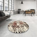 Round Machine Washable Abstract Wheat Beige Rug in a Office, wshabs2020