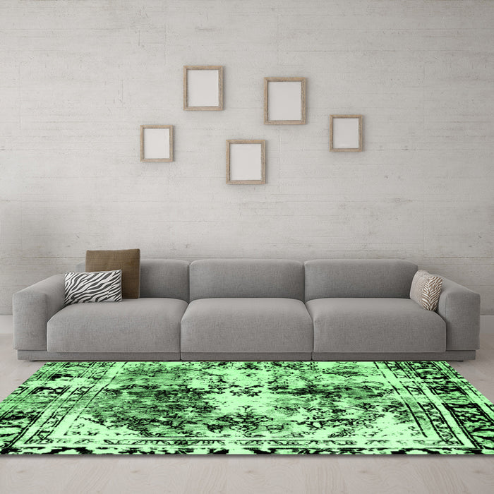 Machine Washable Abstract Emerald Green Modern Area Rugs in a Living Room,, wshabs2020emgrn