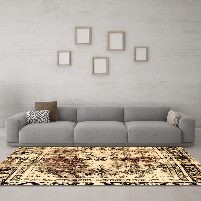 Machine Washable Abstract Brown Modern Rug in a Living Room,, wshabs2020brn
