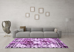 Machine Washable Abstract Purple Modern Area Rugs in a Living Room, wshabs2020pur