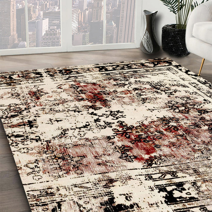 Abstract Wheat Beige Modern Rug in Family Room, abs2020