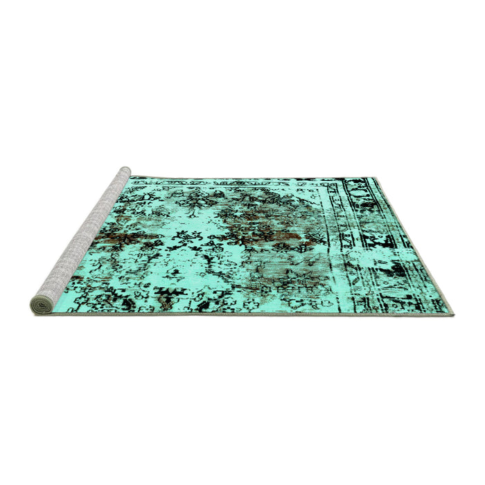 Sideview of Machine Washable Abstract Turquoise Modern Area Rugs, wshabs2020turq
