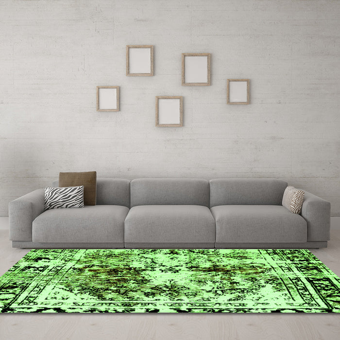 Machine Washable Abstract Green Modern Area Rugs in a Living Room,, wshabs2020grn