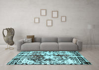 Machine Washable Abstract Light Blue Modern Rug, wshabs2020lblu