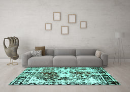 Machine Washable Abstract Turquoise Modern Area Rugs in a Living Room,, wshabs2020turq