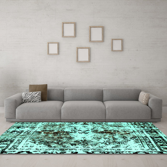 Machine Washable Abstract Turquoise Modern Area Rugs in a Living Room,, wshabs2020turq