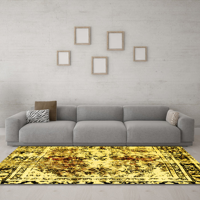 Machine Washable Abstract Yellow Modern Rug in a Living Room, wshabs2020yw