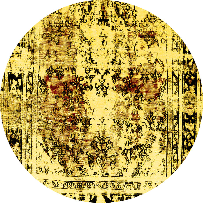 Round Abstract Yellow Modern Rug, abs2020yw