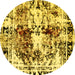 Round Abstract Yellow Modern Rug, abs2020yw