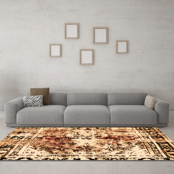 Machine Washable Abstract Orange Modern Area Rugs in a Living Room, wshabs2020org