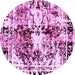 Round Machine Washable Abstract Pink Modern Rug, wshabs2020pnk