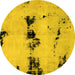 Round Abstract Yellow Modern Rug, abs2021yw