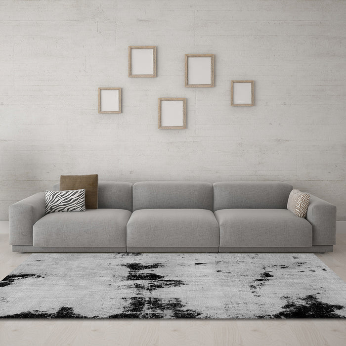 Machine Washable Abstract Gray Modern Rug in a Living Room,, wshabs2021gry