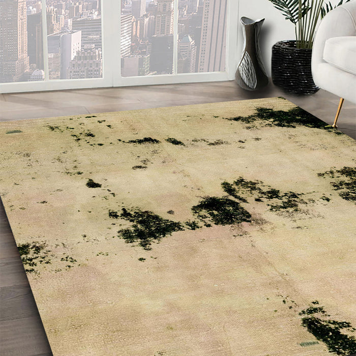 Abstract Yellow Modern Rug in Family Room, abs2021