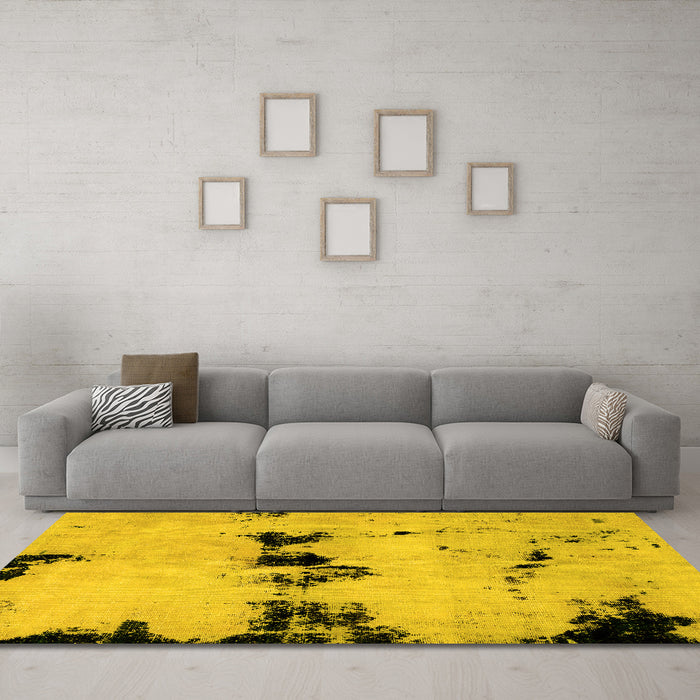 Machine Washable Abstract Yellow Modern Rug in a Living Room, wshabs2021yw