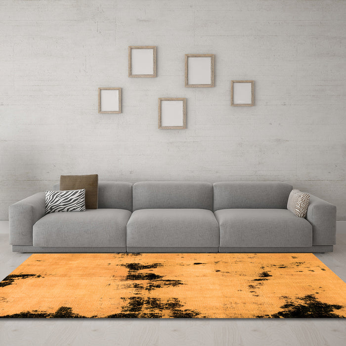 Machine Washable Abstract Orange Modern Area Rugs in a Living Room, wshabs2021org