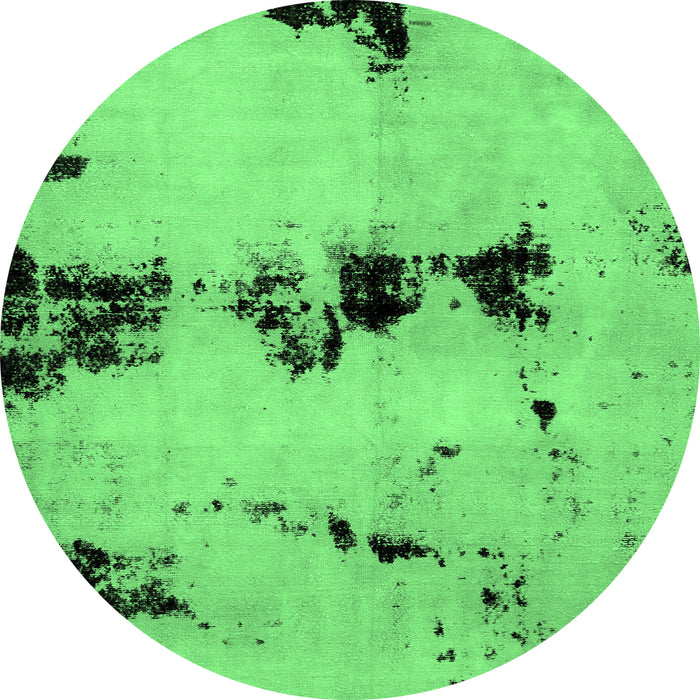 Round Machine Washable Abstract Emerald Green Modern Area Rugs, wshabs2021emgrn