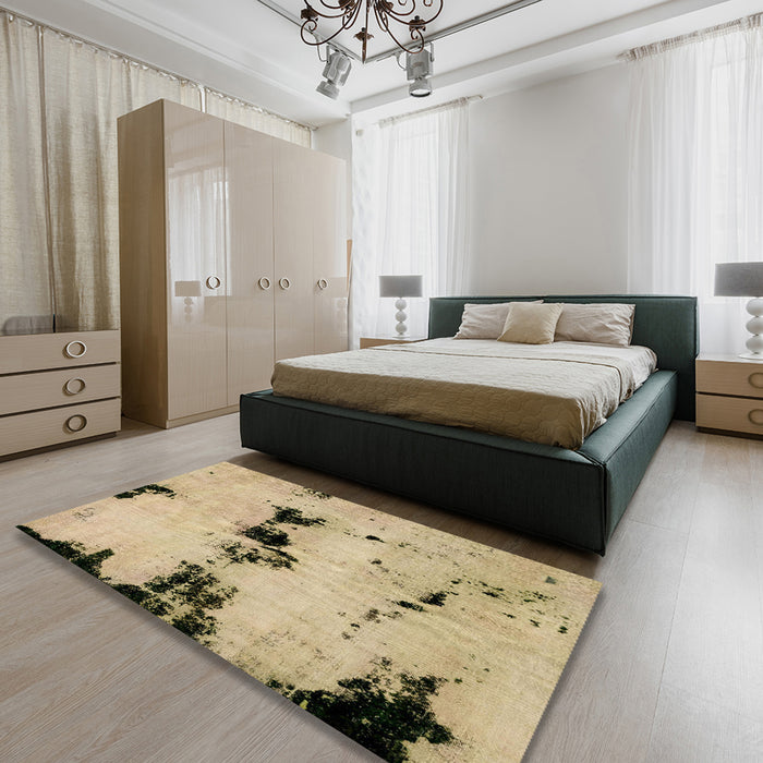 Machine Washable Abstract Yellow Rug in a Bedroom, wshabs2021