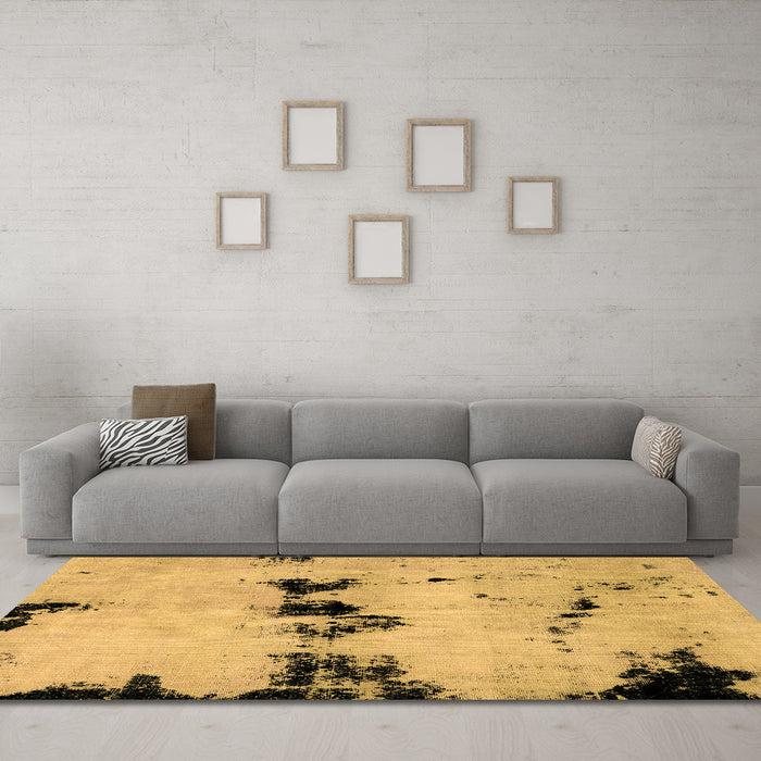 Machine Washable Abstract Brown Modern Rug in a Living Room,, wshabs2021brn