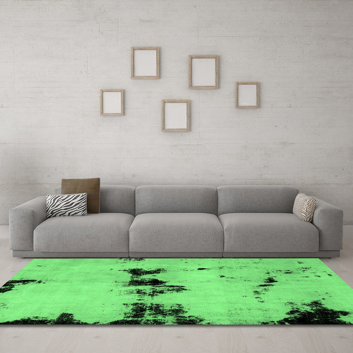 Machine Washable Abstract Emerald Green Modern Area Rugs in a Living Room,, wshabs2021emgrn