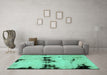 Machine Washable Abstract Turquoise Modern Area Rugs in a Living Room,, wshabs2021turq