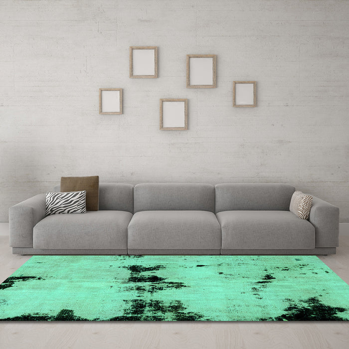 Machine Washable Abstract Turquoise Modern Area Rugs in a Living Room,, wshabs2021turq