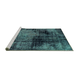 Sideview of Machine Washable Abstract Turquoise Modern Area Rugs, wshabs2022turq