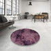 Round Machine Washable Abstract Pink Rug in a Office, wshabs2022