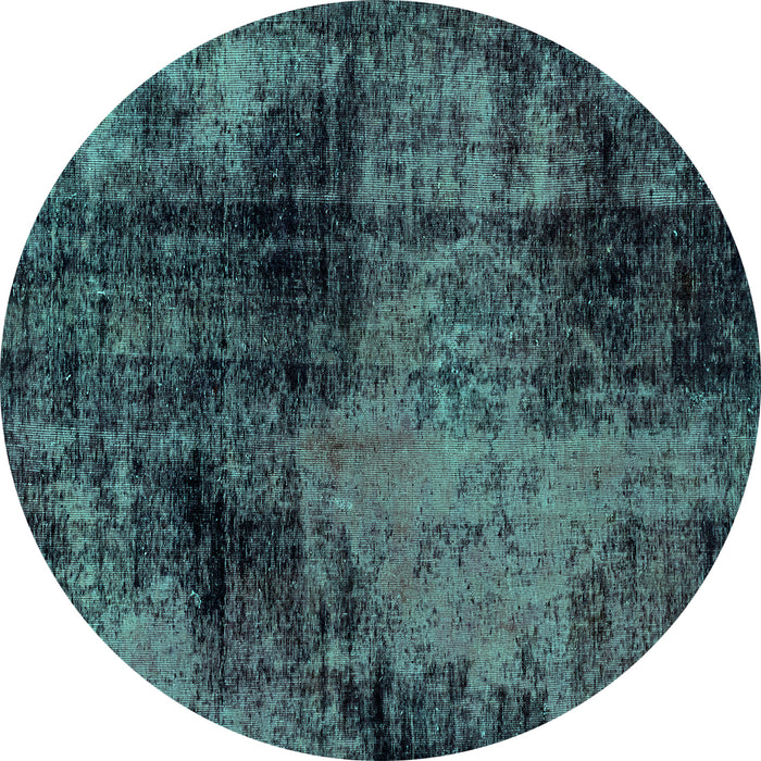 Round Machine Washable Abstract Turquoise Modern Area Rugs, wshabs2022turq