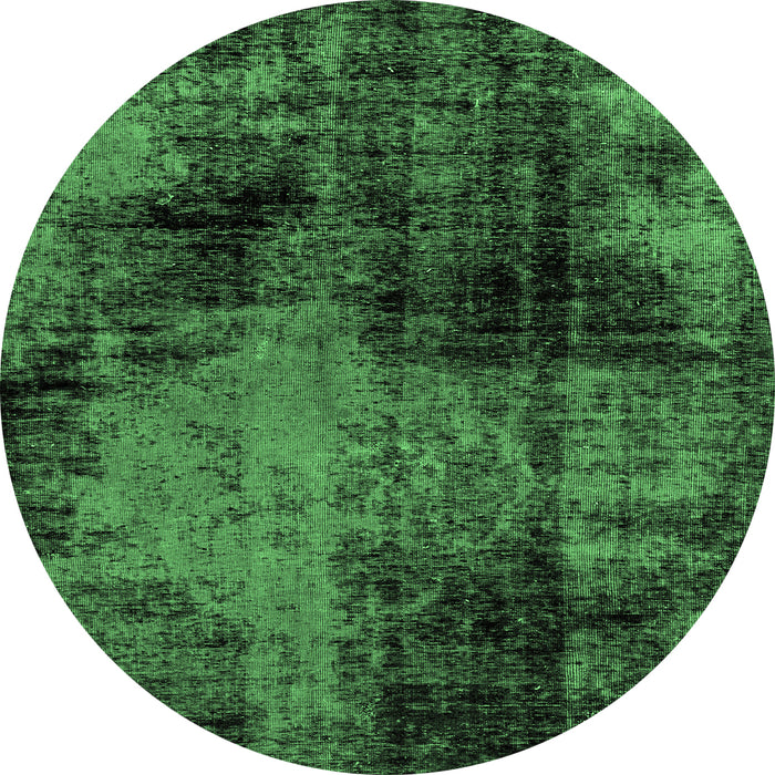 Round Machine Washable Abstract Emerald Green Modern Area Rugs, wshabs2022emgrn