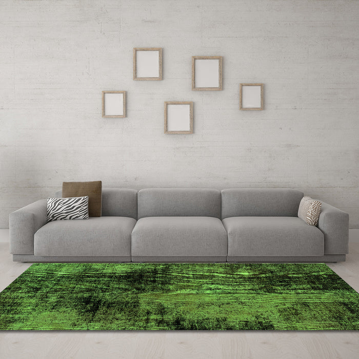 Machine Washable Abstract Green Modern Area Rugs in a Living Room,, wshabs2022grn