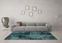 Machine Washable Abstract Turquoise Modern Area Rugs in a Living Room,, wshabs2022turq